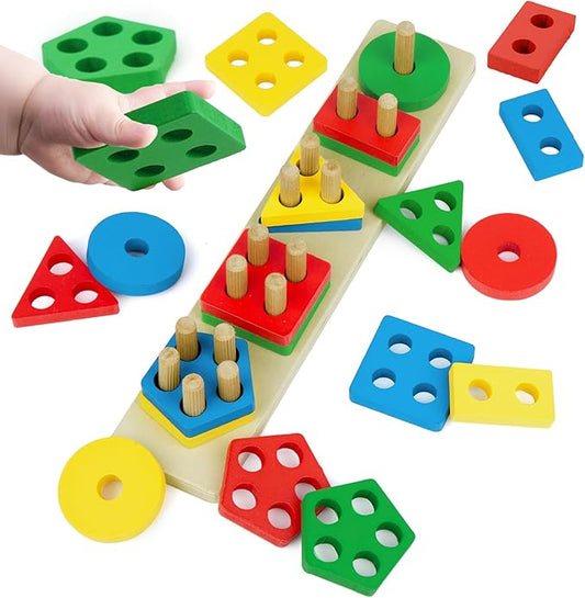 Shape Puzzles Wooden Color Sorting Toys for Toddlers 3 4 5 Year Old Matching Shape Sorters Toy Wooden Blocks Learning Educational Toys for Boys Girls Classroom Birthday Easter Gifts