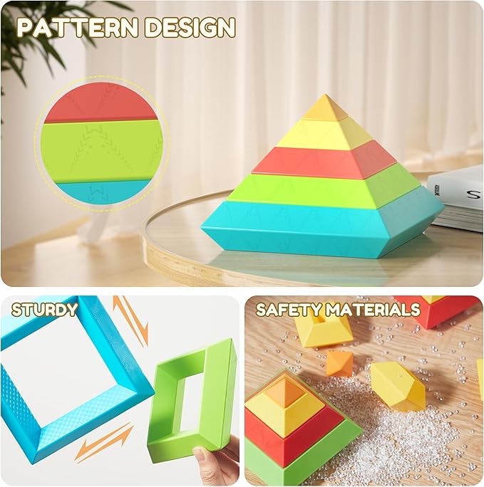 40Pcs Montessori Toys for Ages 3 4 5 6 Toddlers Kids Baby,Pyramid Stacking Building Toys,3D Preschool Learning Blocks for Kids,STEM Sensory Toy Gifts for 3-5 Year Old Boy Girl,Plastic Storage Box Set