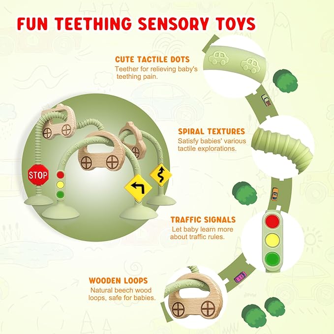 High Chair Suction Toys for Babies 6-12 Months, Suction Cup Toy for Toddlers 1-3, Baby Sensory Montessori Chew Toy for Babies 0-6 Month, Silicone Baby Teething Toys for 12-18 Months