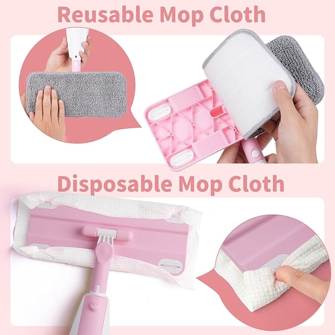 Kids Spray Mop,Fun & Functional Toddler Cleaning Set,Real Working Mop for Floors,Pretend Play – Includes Spray Bottle, 2 Washable Microfiber Pads, Montessori Kids Cleaning Toy Set -Pink