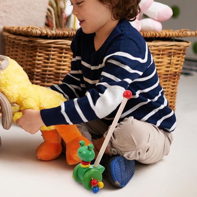 Vaguelly Push Walker Cart for Safe Walking Aid with Cartoon Amphibian Motif Lightweight Portable for Months Boys and Learning to Walk