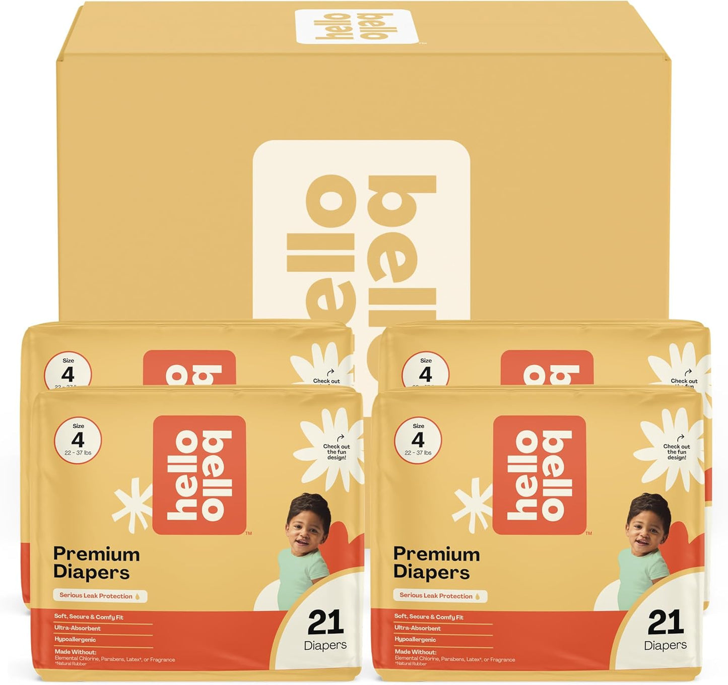 Hello Bello Premium Diapers, Size 4 (22-37 lbs) Surprise Pack for Boys - 84 Count, Hypoallergenic with Soft, Cloth-Like Feel - Assorted Boy & Gender Neutral Patterns