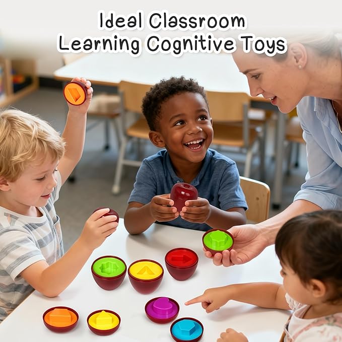 Apple Toys,Montessori Geometric Shape Sorter Toys for Toddlers 12 Month,Early Educational Learning Color Sorting & Matching Games,Fine Motor Activities for Preschool Classroom & Gifts