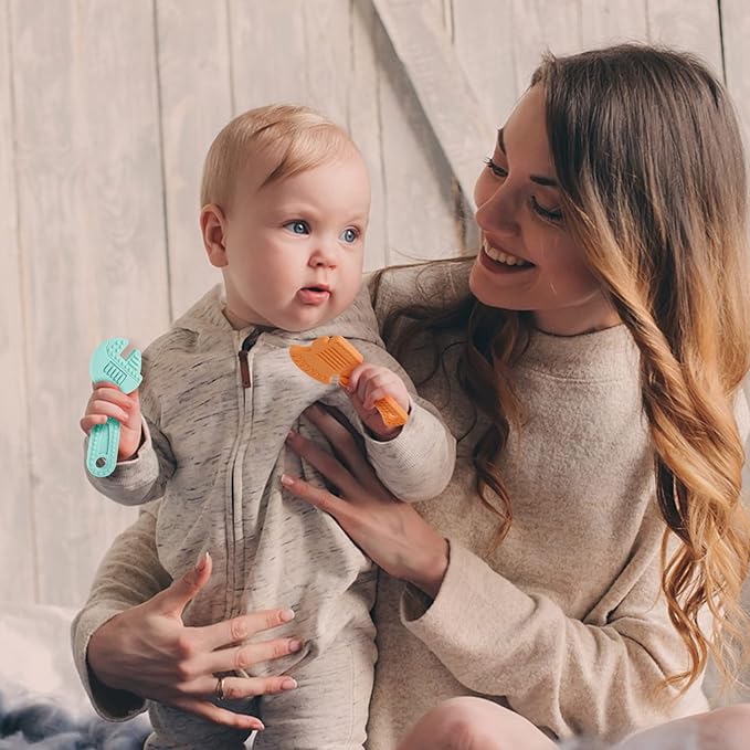 TYRY.HU Baby Teething Toys for Babies, Baby Teether Toys, BPA Free Silicone Baby Molar Teether Chew Toys, Hammer Wrench Spanner Pliers for Boys Girls, Soft-Textured, Easy to Hold & Clean, 4 Packs