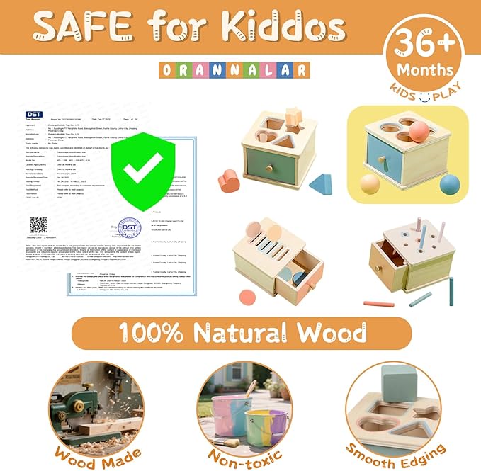 Montessori Toys for 2 3 4 5 Year Old - Wooden Object Permanence Box with Drawer Sensory Toys Shape Sorter Color Sorting Education for Baby Toddler Boy Girl Drop Busy Box (C-Balls)