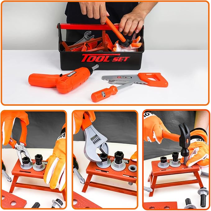 TOY Life Kids Tool Set for Boy Ages 4-6 with Belt, Toddler Tool Set with Drill, Kids Construction Toys, Learning Kit for Home DIY and Woodworking
