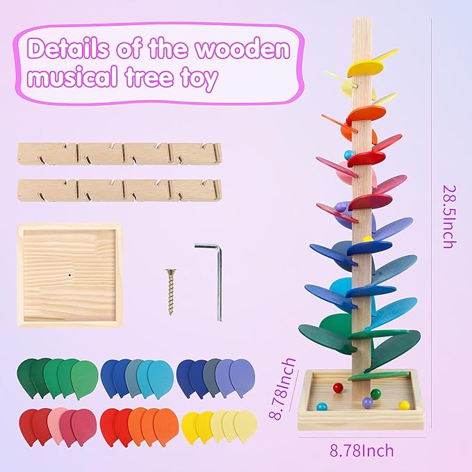 Wooden Marble Run Update Wooden Music Tree for Kids 3+ Years Old,Ball Drop Toy Montessori Toys for 3+ Birthday Gifts for Boys and Girls