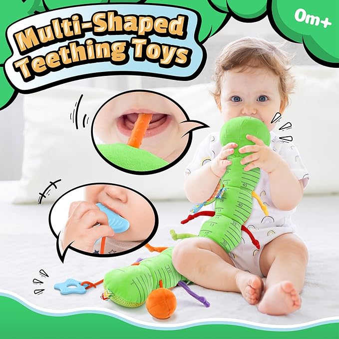 LIGHTDESIRE Baby Toys Musical Caterpillar,Infant Toys 3 6 12 Months Sensory Toy with Ruler Design,Mirror,Pull String,Crinkle&Ring Bell,Baby Teething Toy for Tummy Time Boy Girl Gifts (Lime Green)