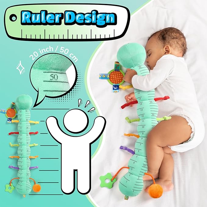 LIGHTDESIRE Baby Toys 6-12 Months Musical Caterpillar,Infant Toys 0-6 Months Sensory Toy with Ruler Design,Mirror,Pull String,Crinkle&Rattles,Baby Teething Toy for Tummy Time Boy Girl Gifts (Ice Blue)
