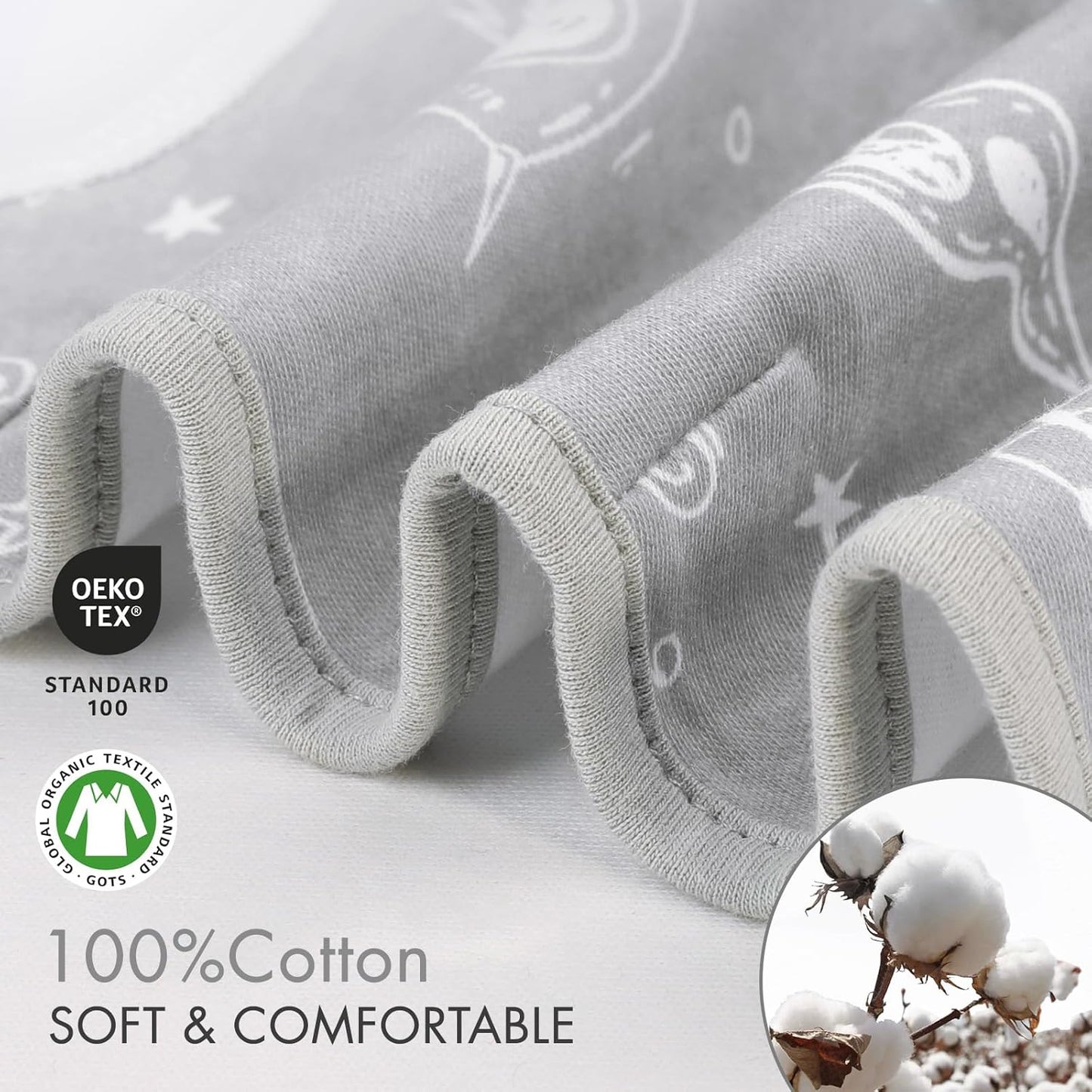 GLLQUEN BABY Organic Newborn Swaddles Sleep Sack, Swaddle Blankets for Baby Boy, 3 Pack Adjustable Wrap Set, Gray Starry Sky & Astronaut, 0-3 Months (Small/Medium)