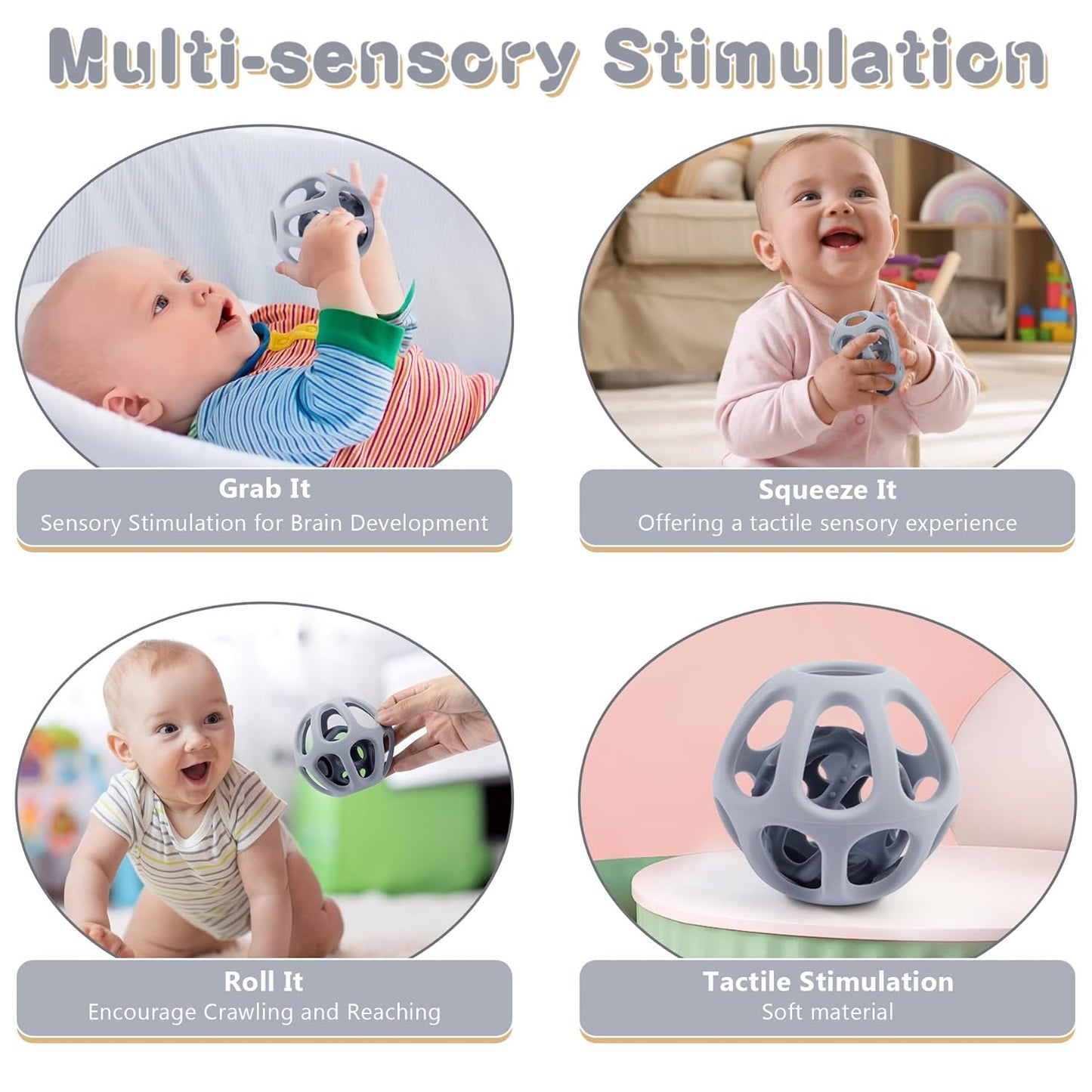 MCGMITT Silicone Baby Teether Ball Toy, Easy Grasp Sensory Balls for Babies 0-6-12 Months, Food Grade Soft Teether Ring for Teething Relief, Baby Teething Toy Gift for Infant Toddlers Boys and Girls