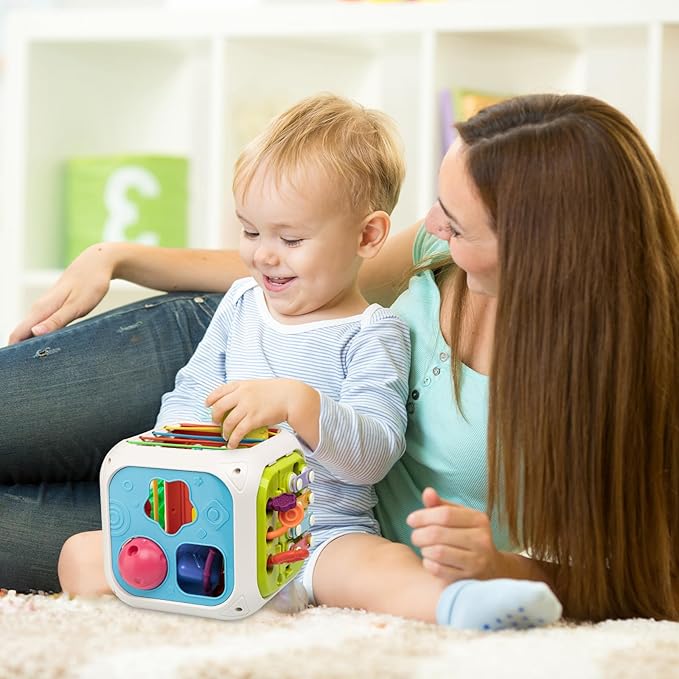 Montessori Toys for Toddlers, 7-in-1 Activity Cube, Shape Sorter Toy| Baby Developmental Learning Toys| First Birthday Gifts