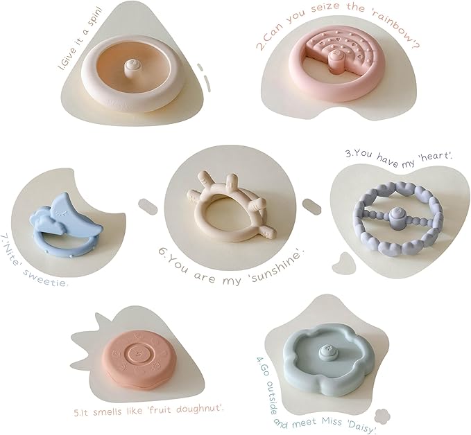 Moonkie Stacks of Circles Soft Teething Toy | Educational Learning Baby Toy | Stacking Ring Toys for Babies Boy and Girl | 7 Piece Teethers Set
