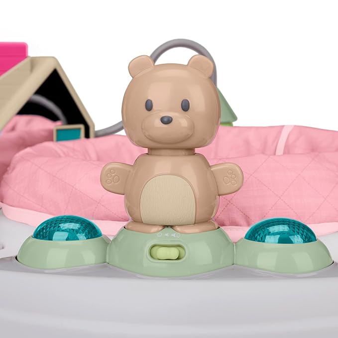 Ingenuity Spring & Sprout 2-in-1 Baby Activity Center Jumper and Table with Infant Toys - Ages 6 Months +, First Forest in Pink