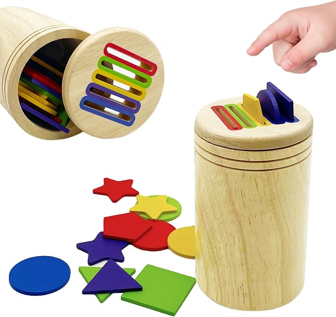 Wooden Montessori Sticks Toys for Kids, 8 Colors Natural Wood Toddler Learning Sorting Toys for 3 Year Old, Sensory Matching Game Birthday Gifts for Boys Girls (Multi-Shaped Flake)