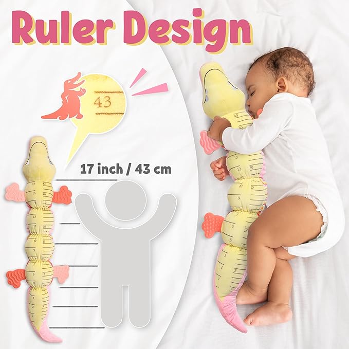 LIGHTDESIRE Baby Toys Musical Crocodile,Infant Toys Stuffed Animals Toy with Ruler Design and Ring Bell,Baby Teething Toy for Tummy Time Newborn Boys Girls 0 3 6 12 Months(Pink)