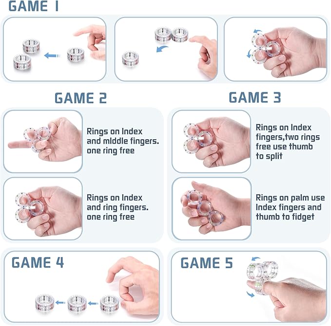 3pcs Magnetic Fidget Spinner Rings Toys for Adult- Anxiety Relief, ADHD Therapy Magnets for Teens and Kids