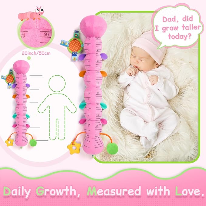 Baby Toys Sensory Musical Animal Stuffed Toy for Infant 0-3-6-12 Months Tummy Time Newborn, Plush Caterpillar with Mirror,Crinkle,Rattle Teething Toys for Baby Boys Girls Shower Gifts, Pink