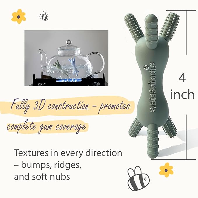 3D Baby Teether, BPA-Free Multi-Texture Silicone Teething Stick Toy,360-Degree Textured Design, Easy-Grip Design for Infants and Toddlers (Blue, 3D)