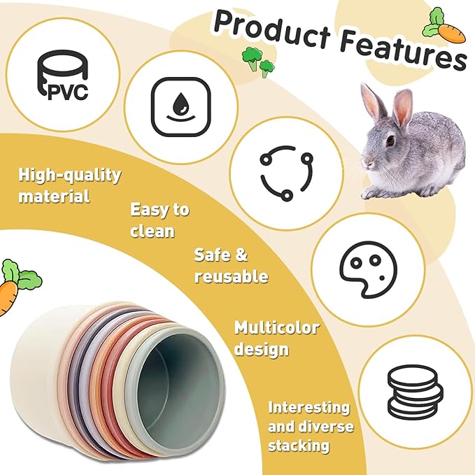 8 Pcs Stacking Cups for Rabbits, Colorful Bunny Toys for Rabbits and Small Animals, Nesting Rabbit Toys of Different Sizes, Bunny Stacking Cups for Hiding Food and Playing