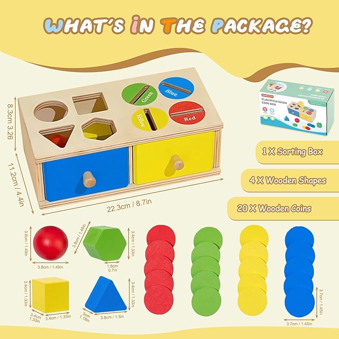 Montessori Toys for 3 4 5 Year Old - Shape Sorter Matching Color Sorting Recognization Sensory Toys for Toddlers Boy Girl Education Preschool Fine Motor Skills Box Gift