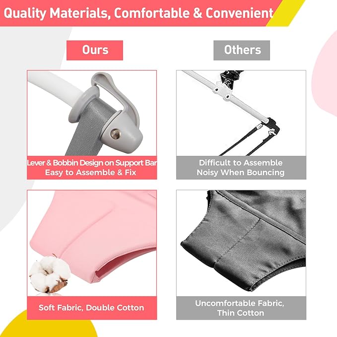 FUNLIO Baby Door Jumper for 6-24 Months (with Door Clamp), Baby Jumper Doorway with Strong Spring & Adjustable Strap, Portable Infant Baby Bouncer, Bearing 40 Lbs, CPC & CE Certified-Pink