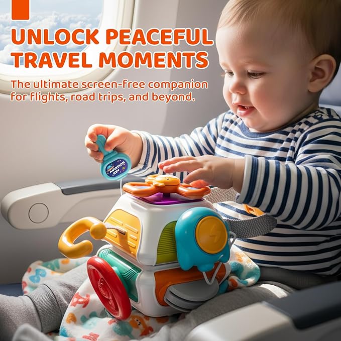 10-in-1 Montessori Busy Board for 1 Year Old - Toddler Toys 1-2 Years with Car Steering Wheel & Keys, Car Travel Toys for Toddlers 1-3, Sensory Activity Cube, Birthday Gifts Baby Boys Girls