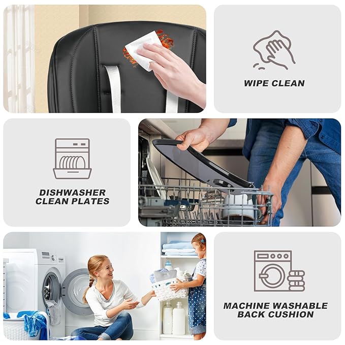 High Chairs for Babies and Toddlers Foldable High Chair Adjustable with Reclining Seat & Leg Rest, 3-in-1 Convertible Baby Swings with Tool-Free Assembly (Black)