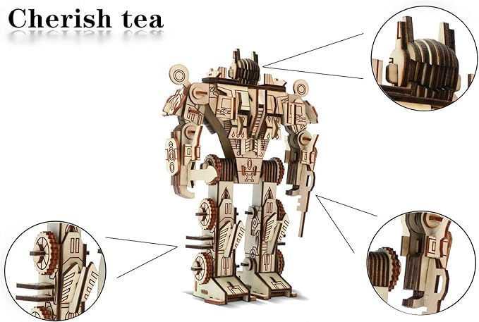 3D Wooden Robot Puzzle,4 Piece Set Wood Crafts DIY Assembly Puzzle,Wooden Robot Model Kits,3D Wood STEM Toys for Adults & Teens Christmas Birthday Gifts,Room Décor