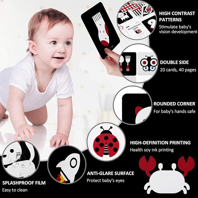 beiens High Contrast Baby Flashcards, Black White Color Newborn Brain Development Toys, Visual Stimulation Learning Activity Cards, Educational Infants Gift (Black White Color(for 3-6 Months))