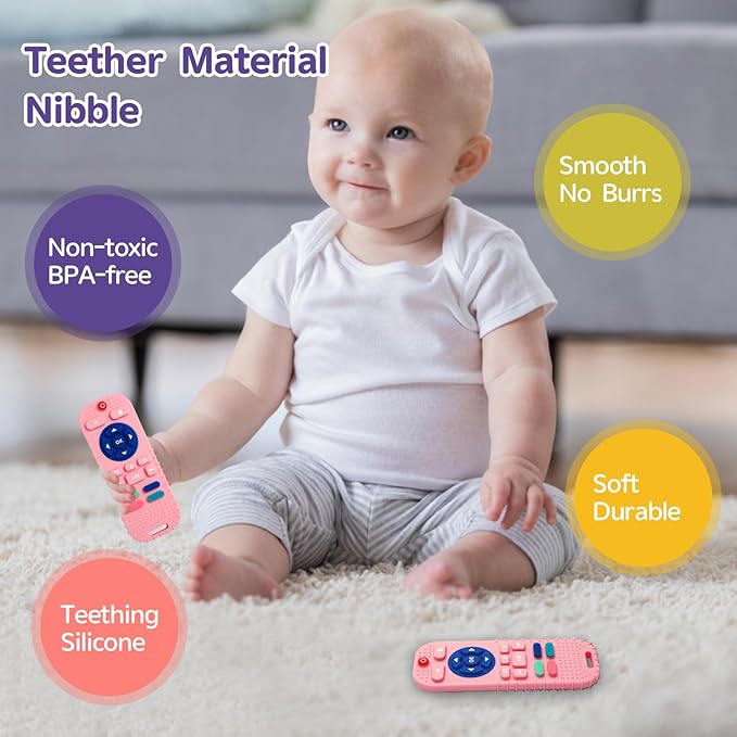 Hooku Silicone Teething Toys for Babies 0-6 Months, Teethers for Babies 6-12 Months, Remote Teether for Baby, Sensory Toys for Babies, Baby Chew Toys