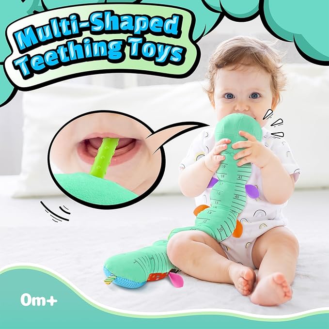 LIGHTDESIRE Baby Toys 6-12 Months Musical Caterpillar,Stuffed Animals Infant Toys 0-6 Months Sensory Toy with Ruler Design,Crinkle&Ring Bell,Baby Teething Toys for Tummy Time Boy Girl Gifts (Blue)