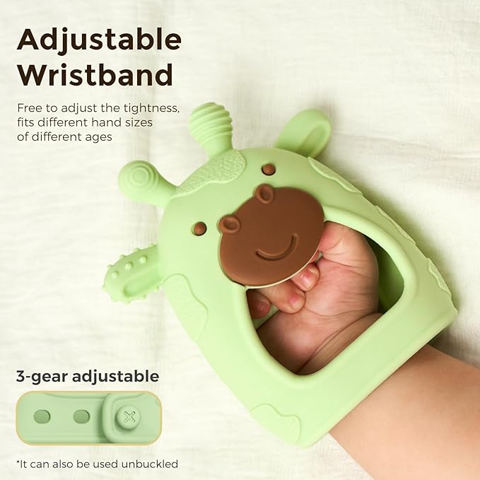 Momcozy Baby Teether Toys | Food Grade Silicone Teething Relief 0-6 Months | Toy 6-12 Months | Baby Essential | Green and Pink