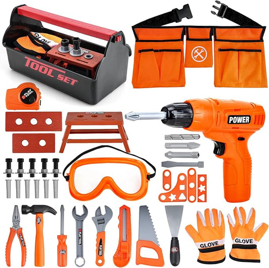 TOY Life Kids Tool Set for Boy Ages 4-6 with Belt, Toddler Tool Set with Drill, Kids Construction Toys, Learning Kit for Home DIY and Woodworking