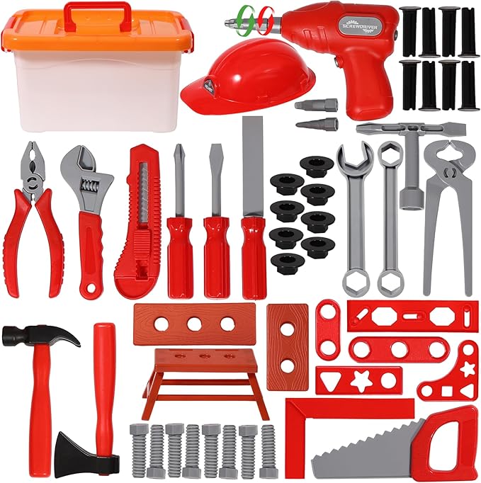 RedSwing Kids Tool Set, 55 Piece Kids Construction Kits with Storage Box,Toddler Play Tools,Pretend Play Construction Kits for Ages 3-8 Years Old
