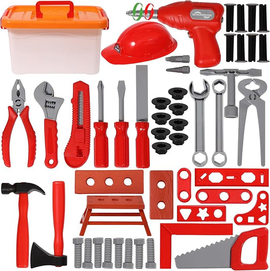 RedSwing Kids Tool Set, 55 Piece Kids Construction Kits with Storage Box,Toddler Play Tools,Pretend Play Construction Kits for Ages 3-8 Years Old