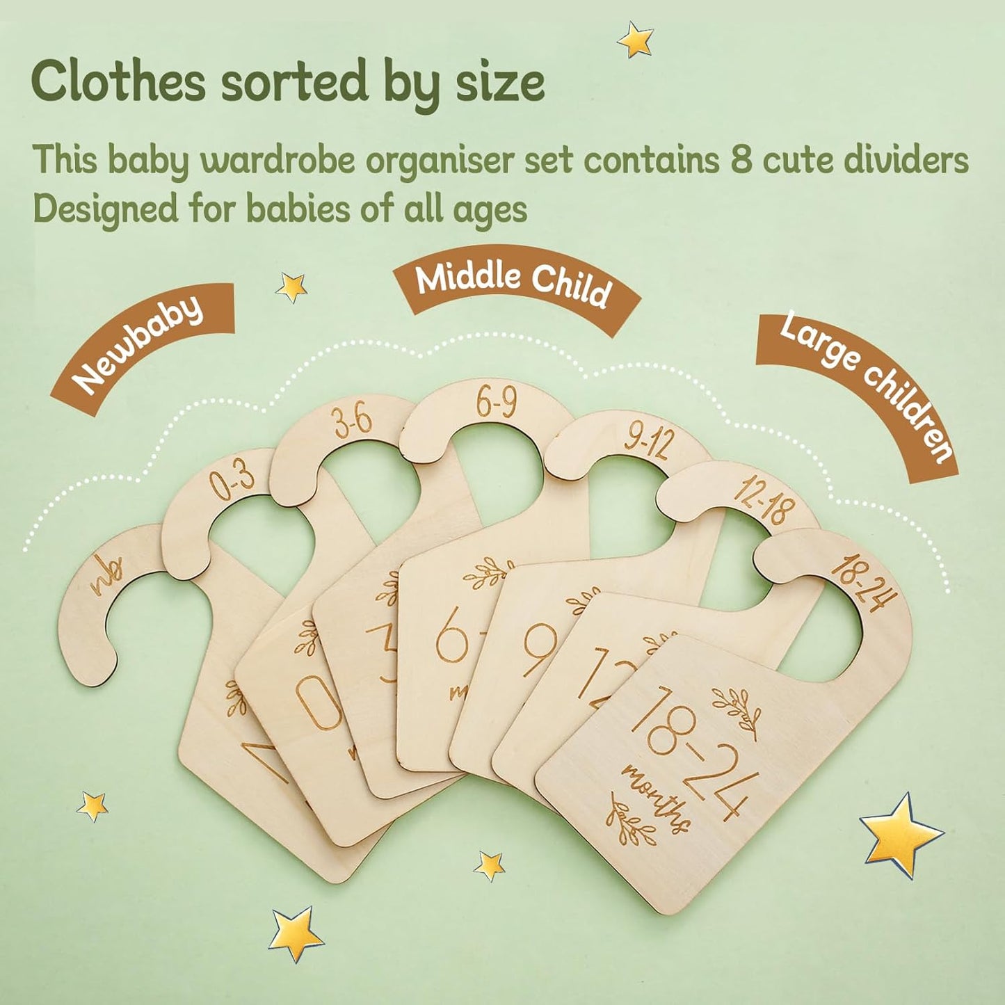 16Pcs Baby Closet Dividers Cute Baby Clothes Organizer Double Face Baby Closet Organizer for Clothes Organizer Wooden Baby Closet Dividers for Infant to Toddler