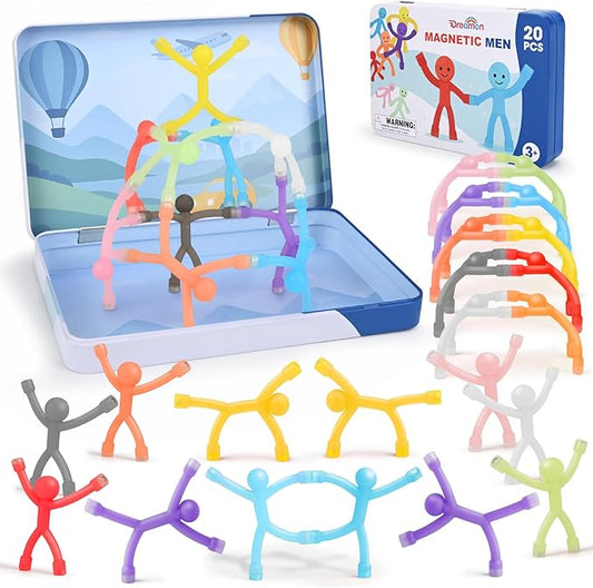 20Pcs Magnetic Travel Toys, Magnets Men for Kids with Metal Box, Airplane Car Travel Fidget Toys Portable Road Trip Activities Essential, Classroom Toys for Kids Birthday Stocking Stuffers Gifts