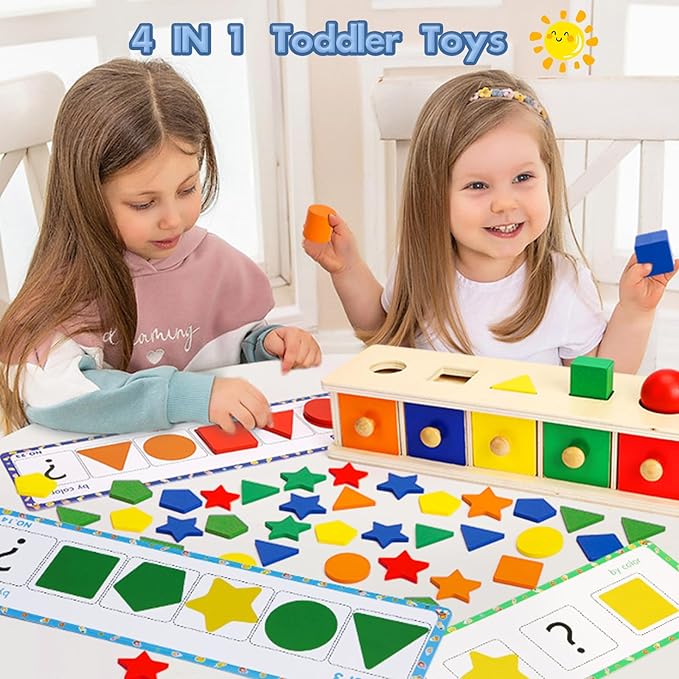 Montessori Toys Wooden Color & Shape Sorter Toys for Toddlers 1-3, Matching Box Sorting Blocks Manipulatives Preschool Learning Educational Toy for 1 2 3 4 Year Old Boy Girl Kid Gifts