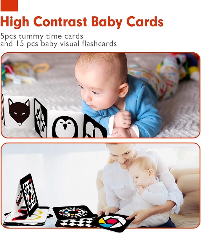 Newborn Toys High Contrast Baby Flashcards Tummy Time Baby Cards 0-6 Months Black and White Infant Toys 0-3-6 Months Montessori Sensory Cards 20 PCS 6''×6'' Visual Stimulation