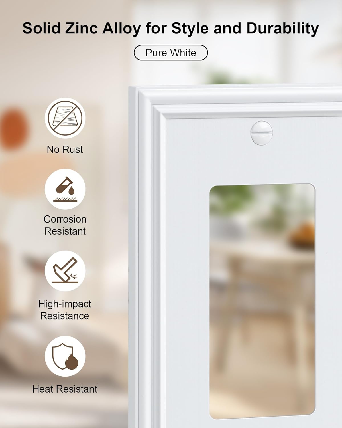 2-Pack Decorator Outlet Cover Plate, White Decorative Switch Plates and Outlet Covers, Durable Zinc Alloy Wall Plates for Electrical Outlets, Receptacle, GFCI Outlet, Dimmer Switch