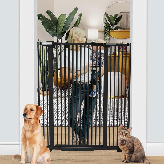 51 Inch Extra Tall Baby Gate Auto Close Cat Gate Adjustable 29.92"-43" Wide Pressure Mounted Pet Gate for Doorways,Stairs, House (Black, 51.18 inch)