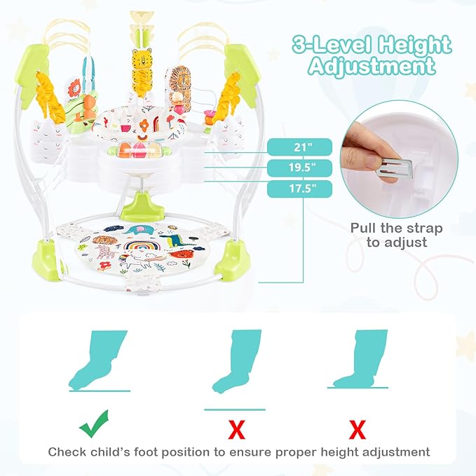 HONEY JOY Baby Bouncer Activity Center, Infant Jumper and Table w/ 360° Rotary Seat, 3 Adjustable Heights, Mat, Music, Lights, Sounds & Developmental Toys, Activity Center for Babies (Yellow)