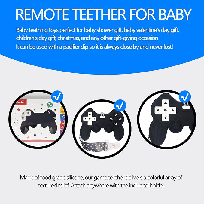 Cool Remote Game Control Teething Toy for Babies 0-6 6-12 Months,Game Controller Teether for Gamer Parents,Baby's First Valentines Day Gifts,Silicone Remote Chew Toys（Black