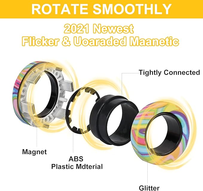 12Pcs Magnetic Ring Fidget Toys Set, Graffiti Camo Fingers Magnet Rings, ADHD Stress Relief Magical Spinner Toys for Training Relieves Autism Anxiety, Great Gift for Adults Teens Kids