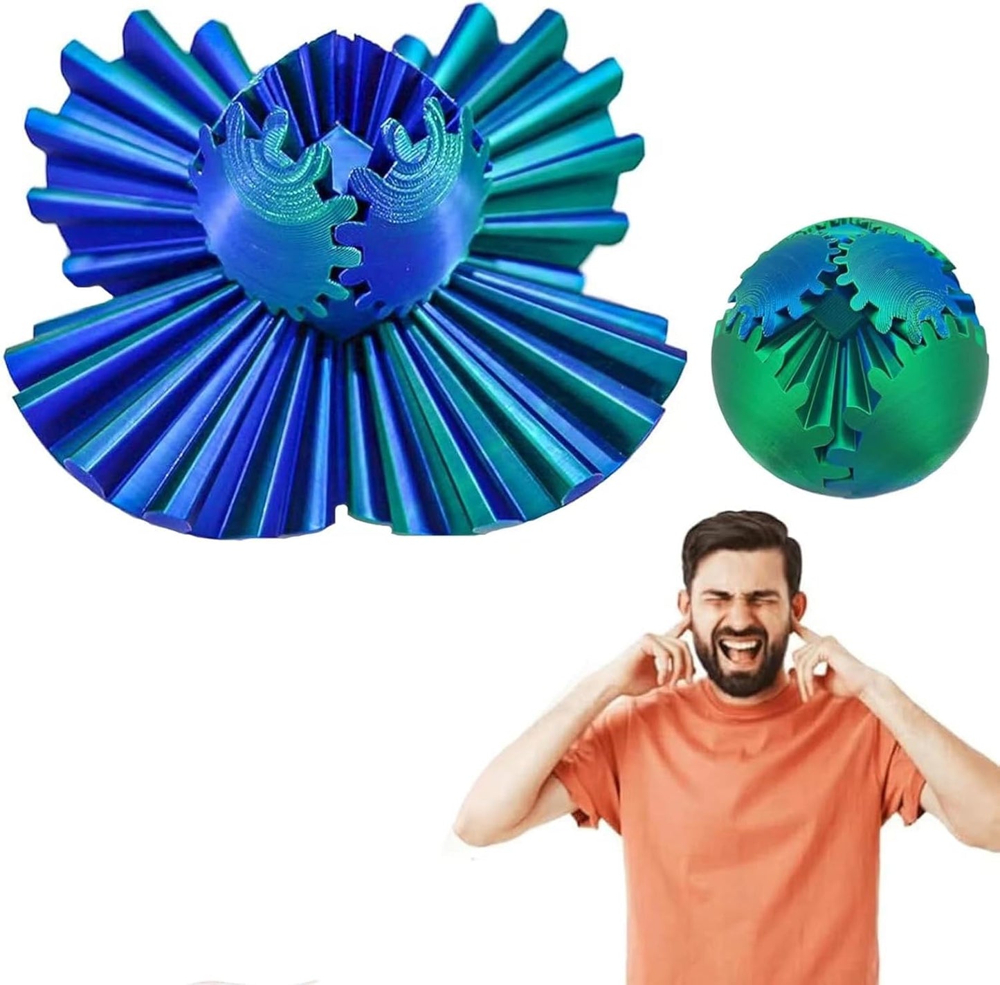 3D Printed Gear Ball, Gear Sphere Fidget Toy, Gear Ball Spin Ball or Cube Fidget Toy, Stress Ball, GearSphere Desk Toy for Stress and Anxiety Relaxin Kids Adult Birthday (Laser Green)