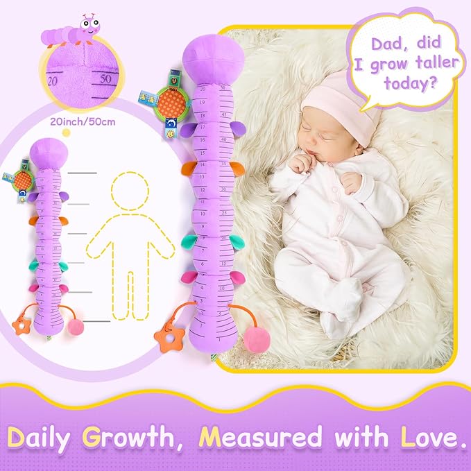 Baby Toys Sensory Musical Animal Stuffed Toy for Infant 0-3-6-12 Months Tummy Time Newborn, Plush Caterpillar with Mirror,Crinkle,Rattle Teething Toys for Baby Boys Girls Shower Gifts, Purple