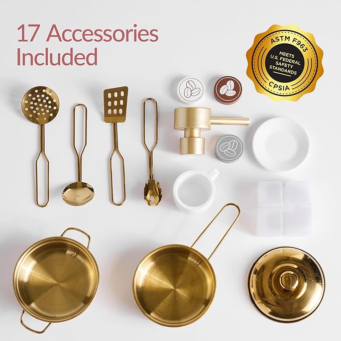 Best Choice Products Pretend Play Kitchen for Kids, Interactive Wooden Toddler Playset with Espresso Machine, Toy Storage, 17 Accessories - White