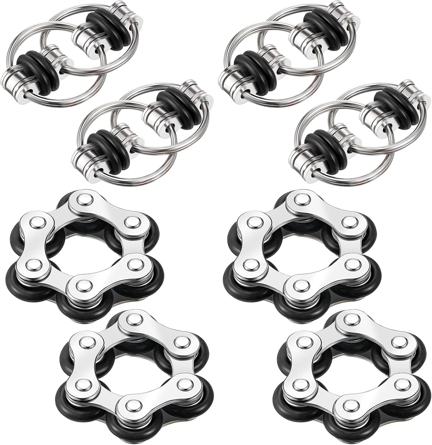 Hicarer 8 Pieces Fidget Toys Set includes 4 Flippy Roller Chain and 4 Six Roller Bike Chain Toys for Adults and Teenagers in Learning Help (Black)