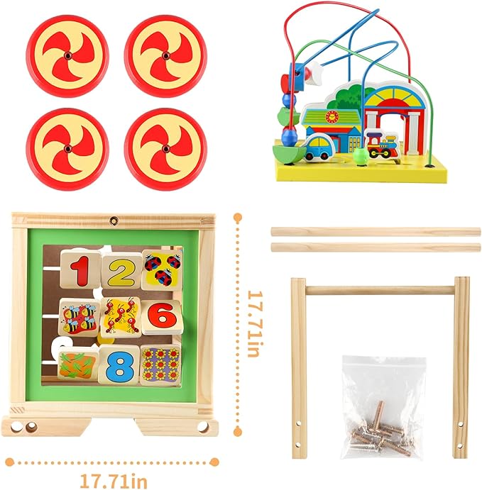 Wooden Activity Cube 6 in 1 Montessori Educational Learning Sensory Toys for 1 Year Old 12-18 Months Boys Girls First Birthday Gifts for Baby Toddler Toys Age 1-2 Bead Maze Shape Sorter Abacus